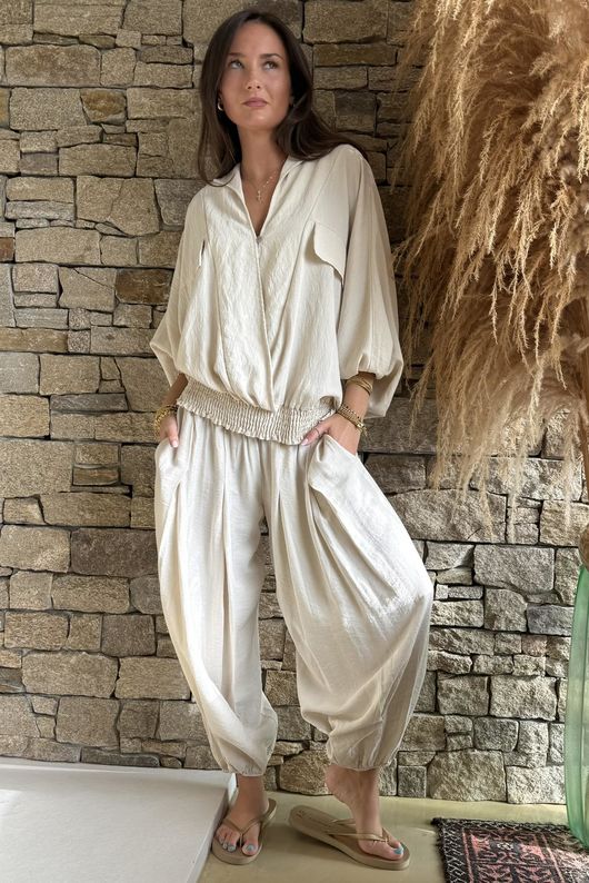 Basso Button Drape Batwing Shirt Calico